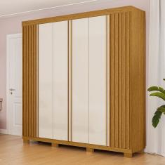 Guarda-roupa Casal 230,10cm 6 Portas Ripado 6 Gavetas 100% Mdf Magnólia Cinamomo/Off White