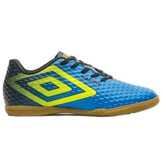 Chuteira Futsal Umbro Warskin Jr,Azul Elétrico/Limão/Preto,35