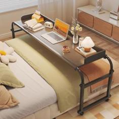 SilteD Mesa de cabeceira ajustável em altura com rodas, comprimento extensível, móvel, laptop, mesa de computador com rodinhas, mesa multifuncional sobre a cama, mesa de cuidados ajustável