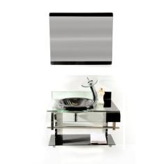 Gabinete de vidro 60cm curvado duplo inox com cuba chapéu -  preto - C