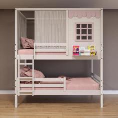 Beliche Casinha Reta com Grade Removível e Cortina Madeira Maciça Bran