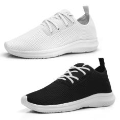 Kit 2 Tênis Feminino Leve Moderno Confortavel - EXP, 38, Branco, Preto