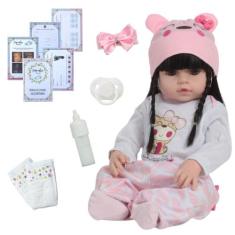 Boneca Reborn Morena Realista 46cm Corpo 100% Vinil e Itens - Cegonha 