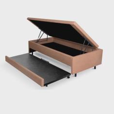 Bicama com Baú Viúva 120x203 Cm em Courino Bege