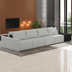 Sofá Ilha Modular Living Com Puff 392cm Georgia K04 Linho Cinza/preto - Mpozenato