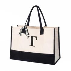 Salt Earth Bolsa feminina 100% algodão personalizada para uso diário, bolsa utilitária grande com monograma para praia, viagem, mercearia, melhor presente para aniversário, aposentadoria, dama de