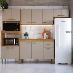 Cozinha Modulada Compacta Fidelitá Mariana 4 Peças 240cm 12 Portas 1 Gaveta Com Tampo Freijó/Camurça