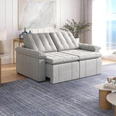 Sofá Cama 3 Lugares Retrátil Reclinável 2,00m Linho com Molas Palmeira