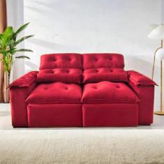 Sofá Retrátil e Reclinável 2,00m em Tecido Veludão C/ Pillow nos Braço