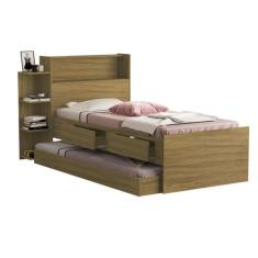 cama solteiro com baú 2 gavetas e cama auxiliar jade/isa mdf - Frausto