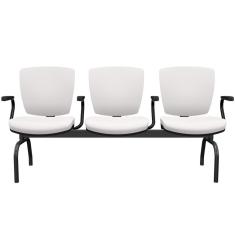 Cadeira Longarina 3 Lugares Aeroporto Recepção Preto Baixa Flexi P03 Vinil Branco - Lyam