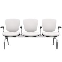 Cadeira Longarina 3 Lugares Aeroporto Recepção Cromado Baixa Flexi P03 Vinil Branco - Lyam
