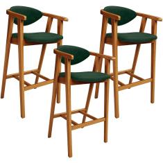 Kit 03 Banquetas Alta Cozinha Bancada Bar Sala de Jantar Fixa Cecília L02 Facto Verde Musgo - Lyam