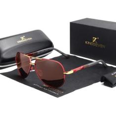 Óculos de Sol Aviador Polarizado KingSeven UV400 Luxo, Vermelho