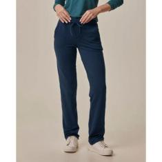 Calça Moletom Reta Feminina Malwee Ref. 50964, Azul marinho, GG