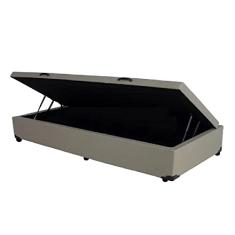 Cama Box Baú Solteiro Blindado Sintético Bege com pistão a gas