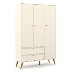 Guarda Roupa Infantil 3 Portas e 2 Gavetas Gold 100% MDF Cor Off White com Eco Wood - Matic Móveis