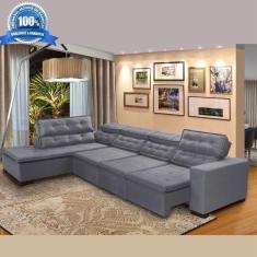 Sofá 7 Lugares de Canto Retrátil Reclinável Pillow Chaise D 3,60 x 2,20 m  Sttilo  Cinza - MegaSul