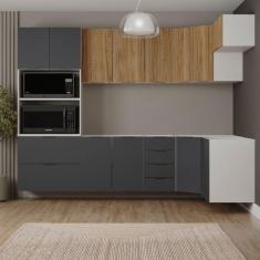 Cozinha Modulada 7 Peças sem Tampo sem Rodapé Ipanema Cabecasa Madeiramadeira Grafite Trama/Acácia
