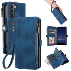 ZONNAVI Capa carteira para Samsung Galaxy S21 FE, [bloqueio RFID] Capa de telefone de couro PU para mulheres e homens com zíper para cartão de crédito, alça de pulso à prova de choque capa flip para