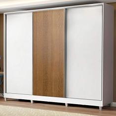 Guarda Roupa Casal 100% MDF Madesa Royale 3 Portas de Correr com Pés - Branco/Branco/Rustic