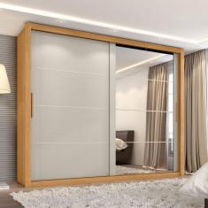 Guarda-roupa Casal 8 Espelhos 2 Portas de Correr Essencial Cinamomo/Areia