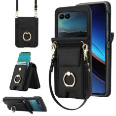 Capa de telefone para Motorola Razr 40 Ultra/Moto Razr Plus 2023 capa carteira com anel alça de pulso transversal cordão suporte para cartão de crédito bolsa de couro Razr+ 5G XT2321-3 mulheres homens