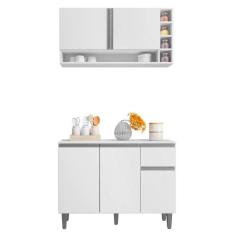 Balcão Gabinete de Cozinha e Armário Aéreo Vanessa Branco - Desk Desig