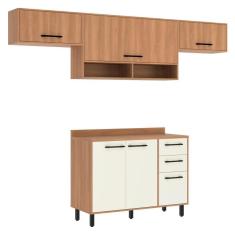 Armário De Cozinha Compacta Modulada 4 Peças Com Balcão Havana Multimóveis CR20327 Rovere/champanhe