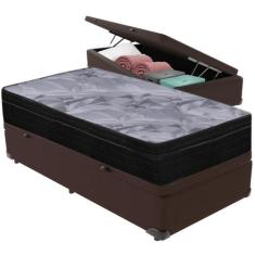 Cama Box Baú Marrom e Colchão Airtech Pampa Molas ensacadas Solteiro O