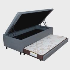 Bicama com Baú Solteirão Reforçado 96x203 Cm em Courino Cinza