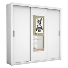 Guarda Roupa Roupeiro Bahia 3 Portas De Correr Com Espelho Central 4 Gavetas Carioca Branco