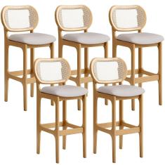 Kit 05 Banquetas Altas Para Cozinha Bancada Sala Tela Betta Fixa L02 Linho Bege - Lyam