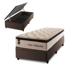 Conjunto Box Baú Marrom Quartzo Bege 96x203x78 c/Molas Ensacadas