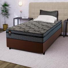 Conjunto Cama Box c/Molas Ensacadas Montreal Cinza Solteiro 88x188x64