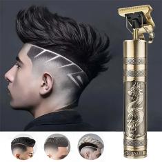 Máquina de Cortar Cabelo e Fazer Pezinho Dragão Dourado com Pentes Ajustáveis e Kit de Limpeza