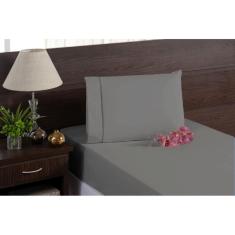 Jogo De Cama Solteiro Ponto Palito Cinza 400 Fios 2 Peças