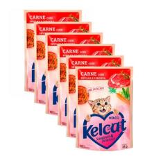 Kit 6 Ração Úmida para Gatos Kelcat Sabor Carne com Ervilha e Cenoura 