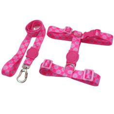 Coleira Peitoral H Anti-puxão P/ Cachorro Guia Rosa Bolinhas - Única M