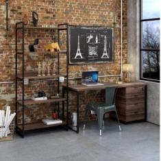 Conjunto Industrial 3 Peças 1 Escrivaninha 1 Estante e 1 Gaveteiro Kua