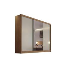 Guarda Roupa Casal Natus Plus 3 Portas de Correr 8 Gavetas MDF com Espelho Freijó-Fendi Off Móveis Novo Horizonte