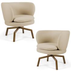 Kit 2 Poltronas Decorativas Melissa Base Ka Giratória Linho Bege D28 Domi Móveis