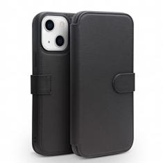 GSYH Capa carteira para iPhone 13 Mini/13/13 Pro/13 Pro Max, capa protetora de couro legítimo flip slots de cartão TPU Shell Kickstand magnético Folio Capa, Preto, 13 Mini 5,4 polegadas
