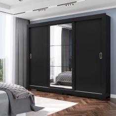 Guarda Roupa 3 Portas 4 Gavetas Com Espelho Com Pés Serenity Yescasa Preto