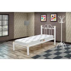 Cama Solteiro de Tubular de Ferro Branca Marcheli 002