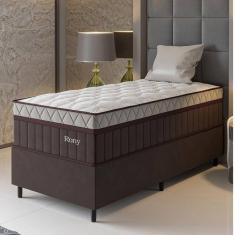 Conjunto Cama Box Solteiro Com Molas Ensacadas 88x188x69cm Marrom