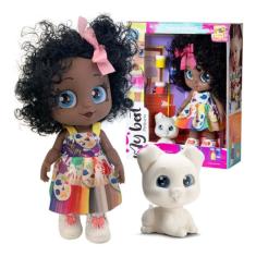 Boneca My Best Negra Pintura Com Cachorrinho Tintas E Pincel Brinquedo Infantil Bee Toys