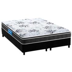 Cama Box Queen: Colchão Espuma D33 Guarda Costas + Base Crc Suede Black(158x198)