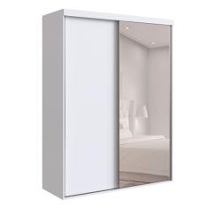 Guarda-Roupa Solteiro com Espelho Alya 2 Portas 2 Gavetas Branco