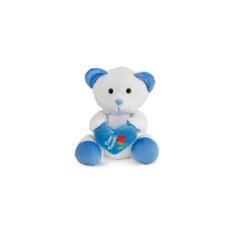 Urso De Pelúcia Com Coração Azul 25 Cm Antialérgico